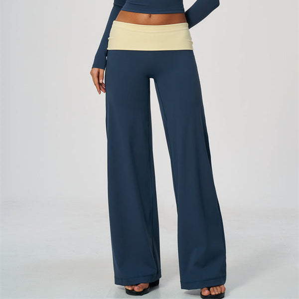 Aura Flow Pilates Long Sleeve T-shirt Color-block Straight Leg Pants 2-Piece Set