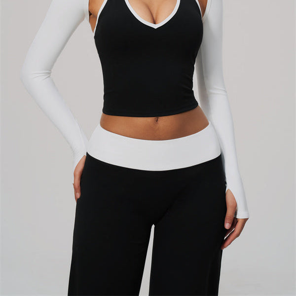 Aura Flow Yoga Long Sleeve Tank Top Straight Leg Pants 3-Piece Set