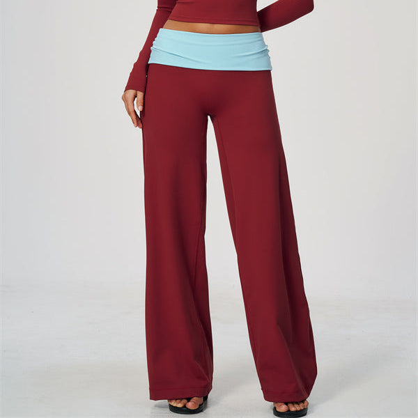 Aura Flow Pilates Long Sleeve T-shirt Color-block Straight Leg Pants 2-Piece Set