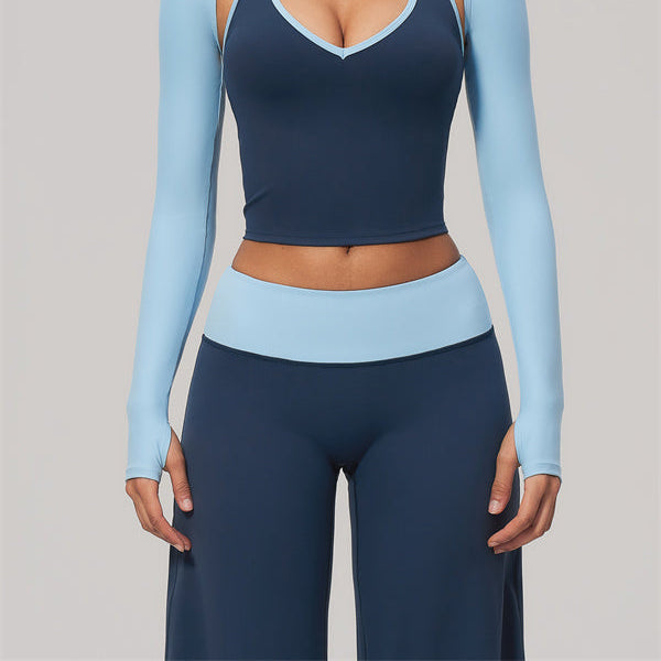 Aura Flow Yoga Long Sleeve Tank Top Straight Leg Pants 3-Piece Set