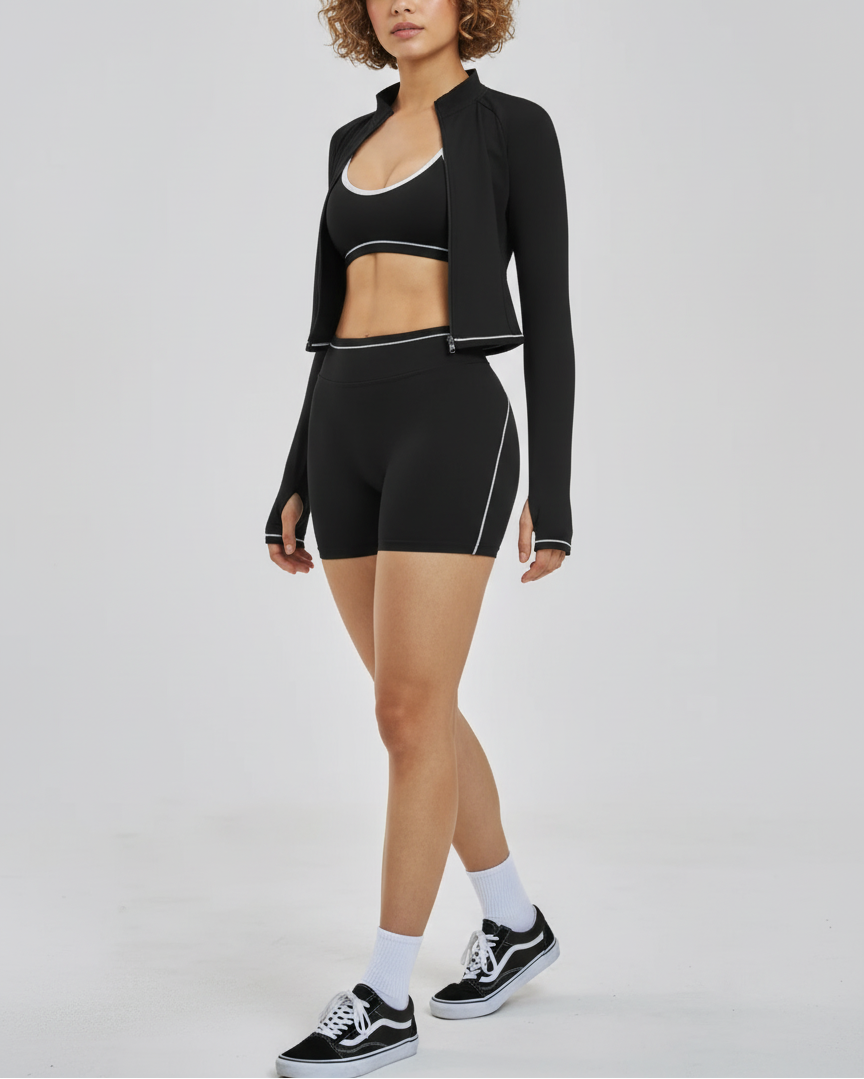 Vorti Seamless Zip Crop & Biker Shorts Set