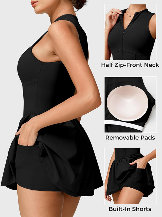 Vorti Zipper Tennis Dress Black