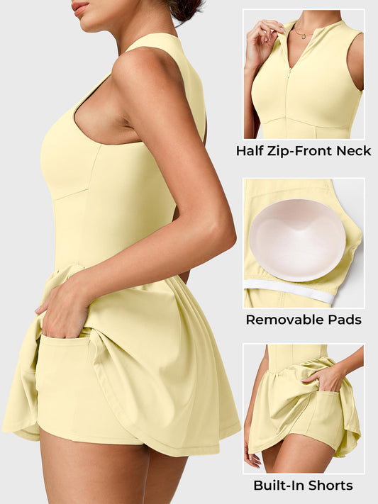 Vorti Zipper Tennis Dress Yellow