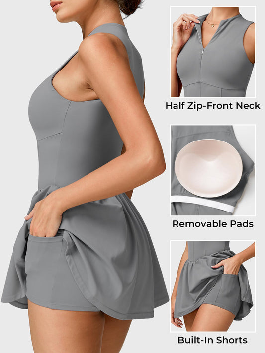 Vorti Zipper Tennis Dress Grey