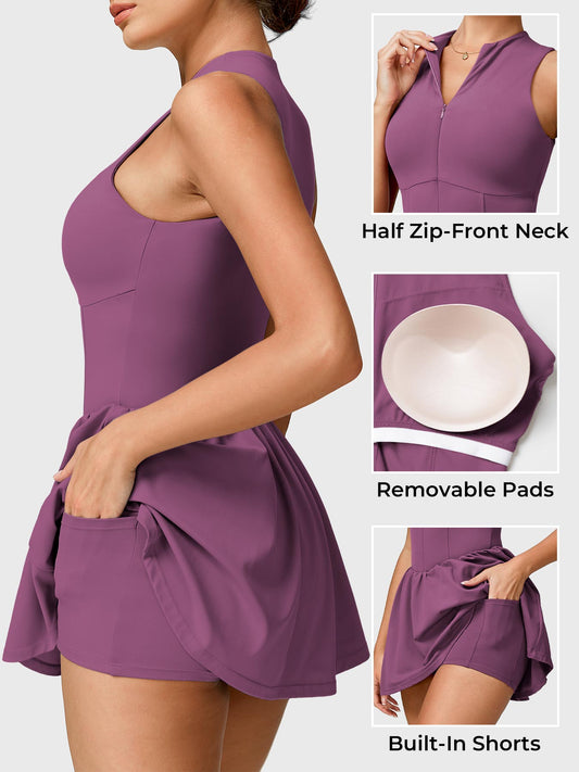 Vorti Zipper Tennis Dress Prune Purple