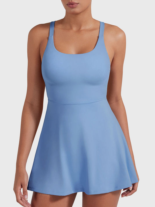 Belloy Open Back Tennis Dress Blue Grey