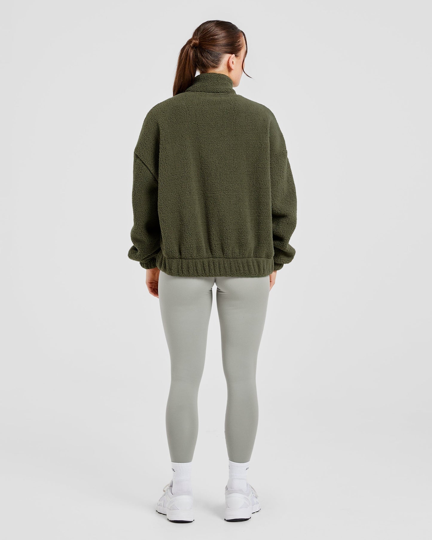 Varsity Oversized Fleece Zip-Up Jacket - Khaki Green