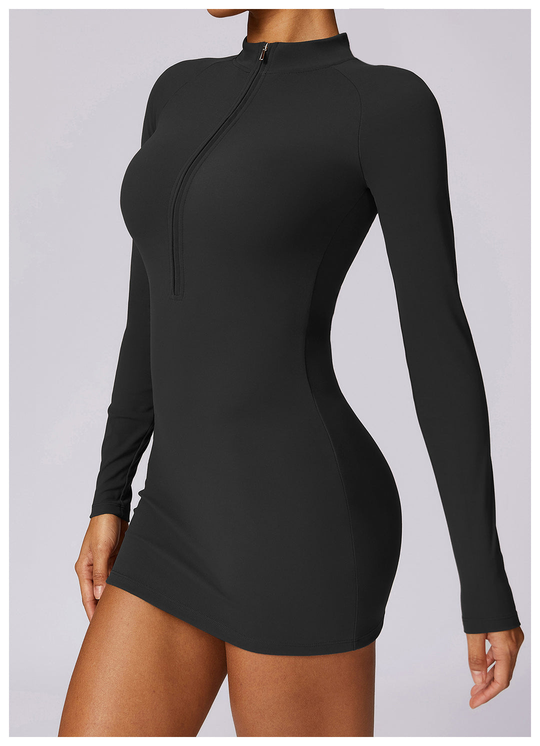 Vestido Deportivo Ajustado Nude Feel con Cremallera para Mujer