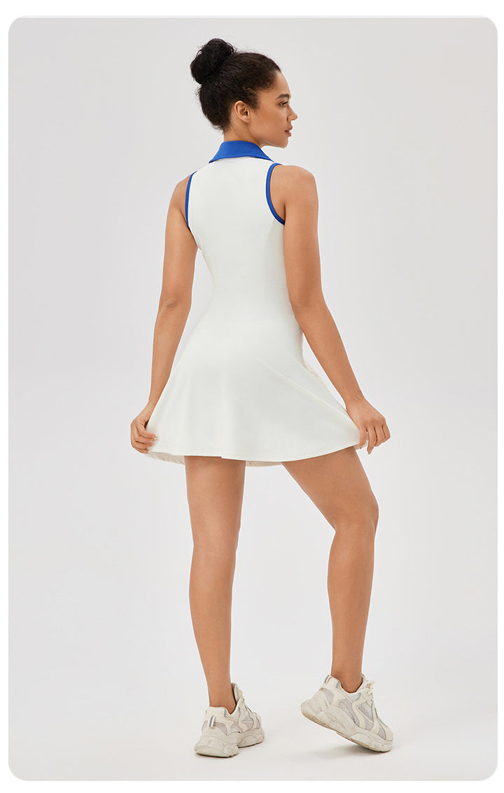 Vestido Deportivo de Tenis para Mujer con Cuello Polo, Diseño Bicolor, Ajuste en la Cintura, Transpirable y de Secado Rápido