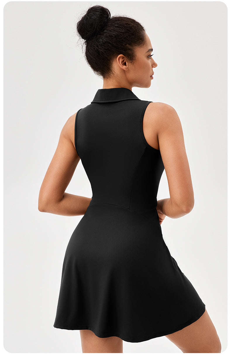 Vestido Deportivo de Tenis para Mujer con Cuello Polo, Diseño Bicolor, Ajuste en la Cintura, Transpirable y de Secado Rápido