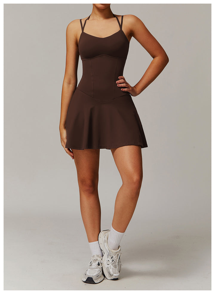 Vestido Deportivo Ajustado con Tirantes y Shorts Integrados para Mujer