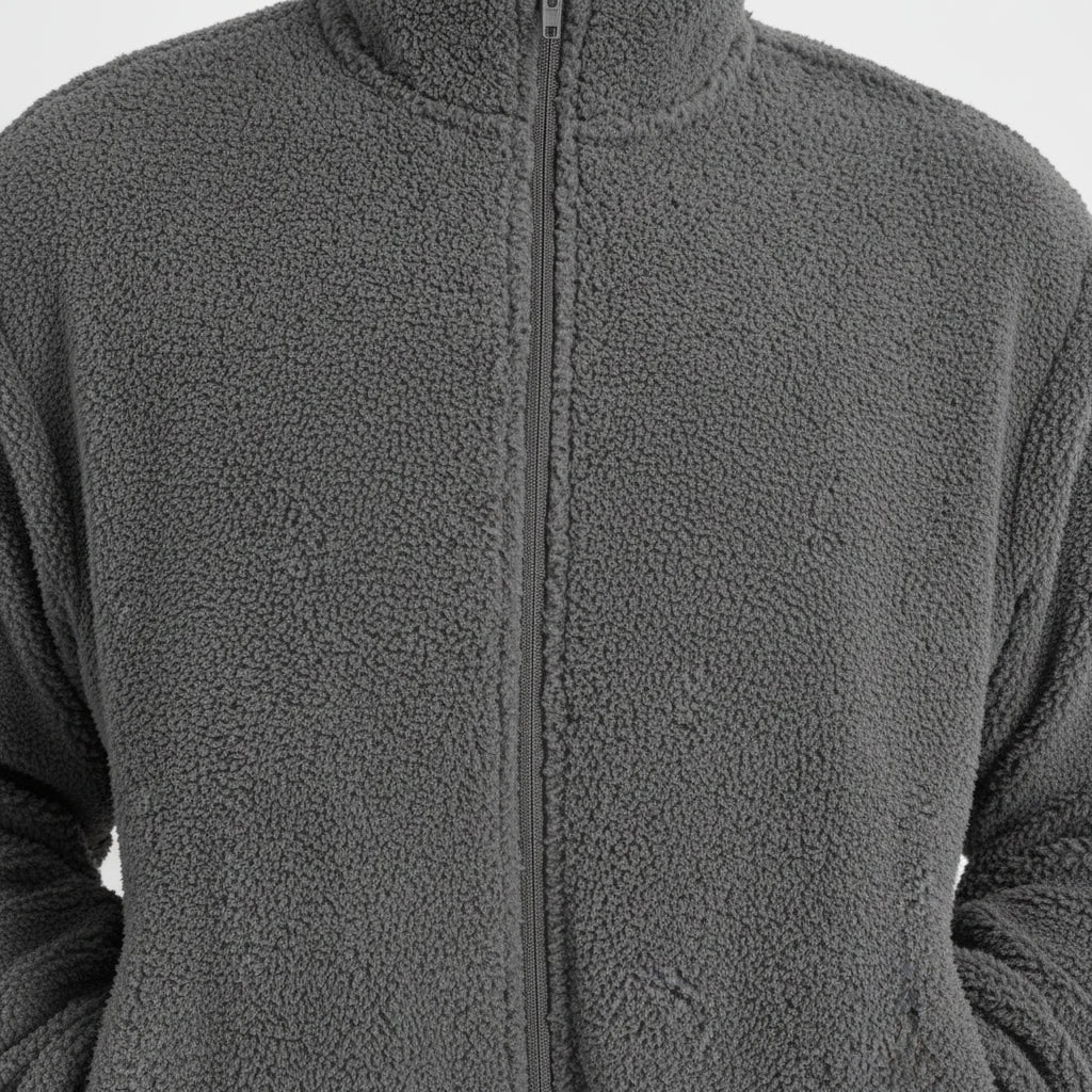 Casaco de Lã com Fecho e Tamanho Oversized Varsity - Carvão