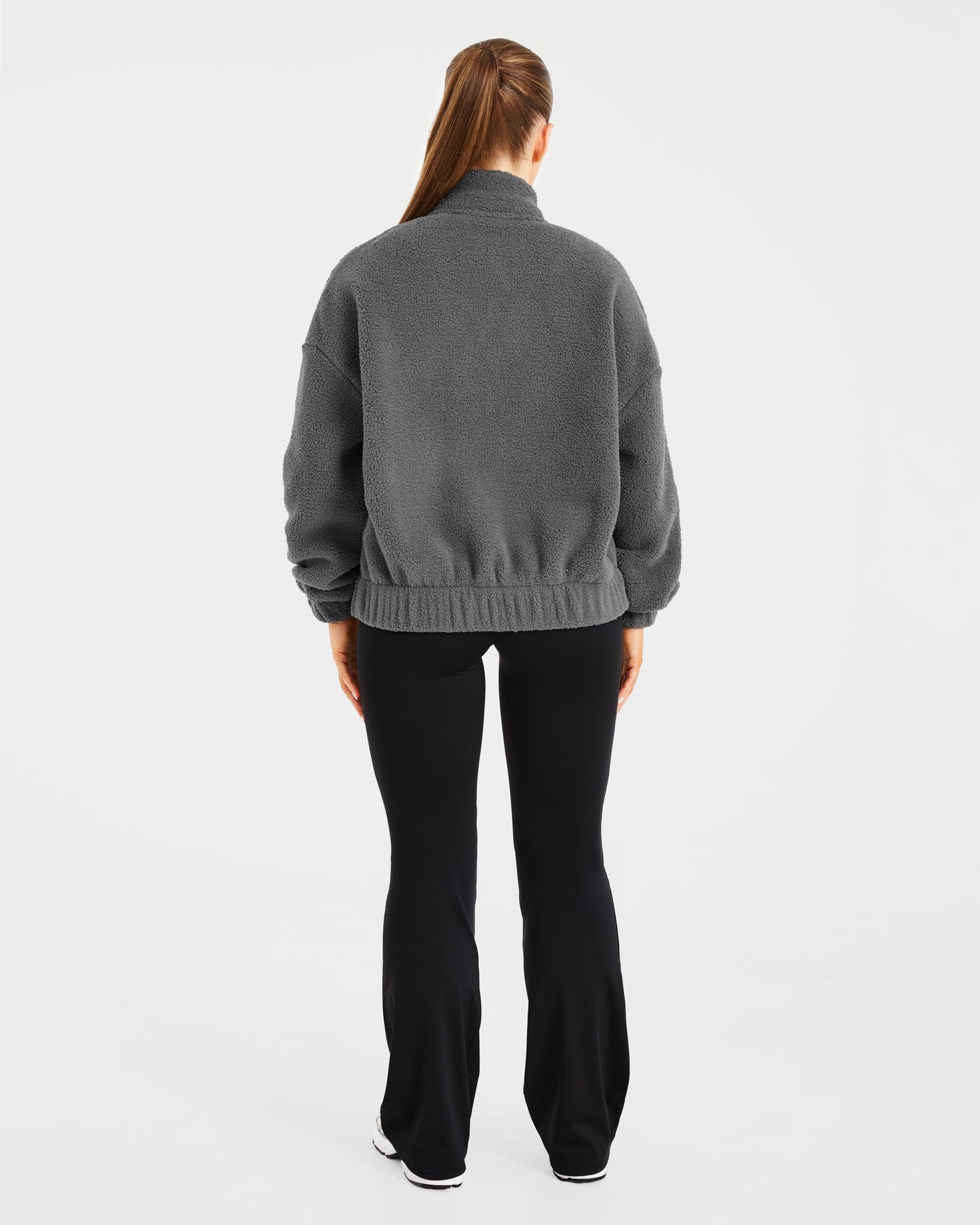 Casaco de Lã com Fecho e Tamanho Oversized Varsity - Carvão