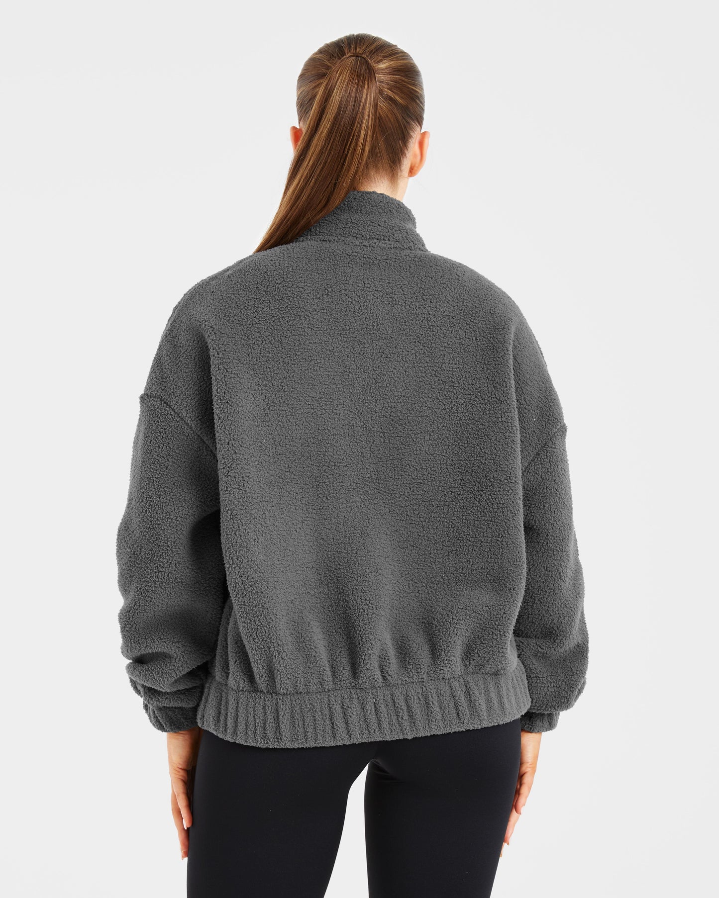 Casaco de Lã com Fecho e Tamanho Oversized Varsity - Carvão