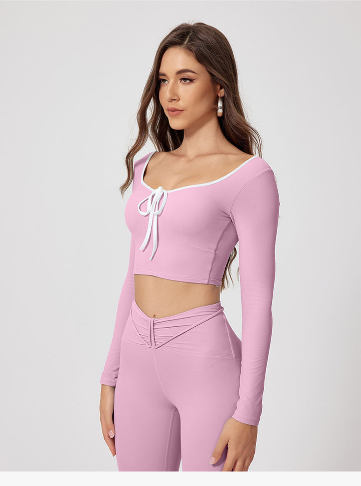 Conjunto Deportivo de Manga Larga, Secado Rápido, Cuello Redondo y Cintura Alta