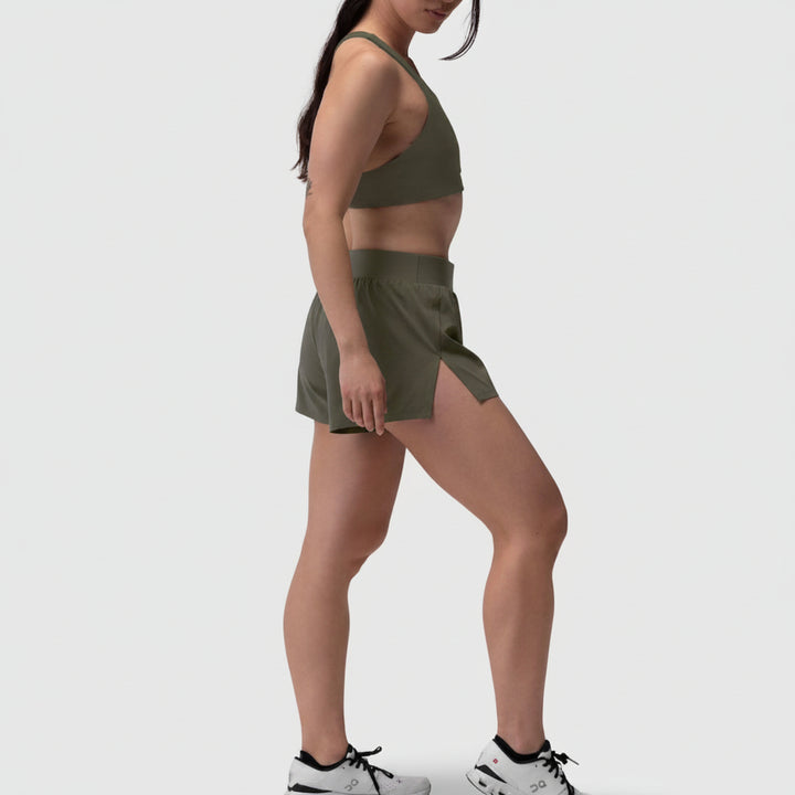 W026. Vorti Side Split Run Short - Olive