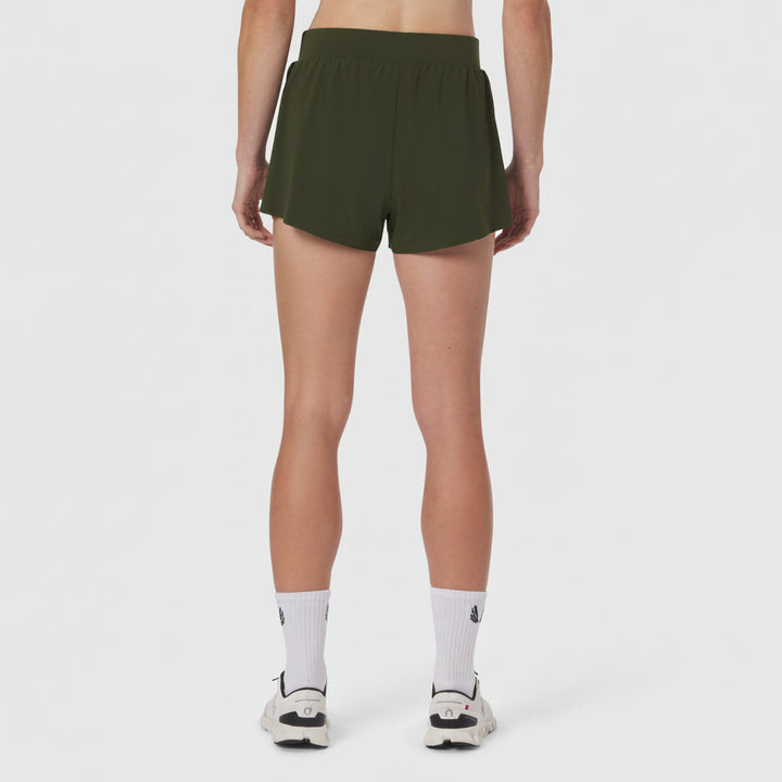 W026. Vorti Side Split Run Short - Olive
