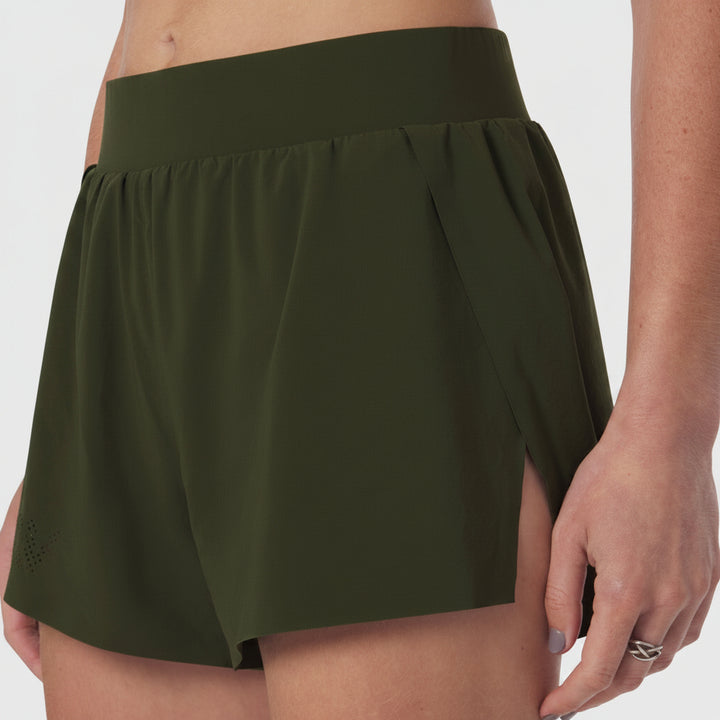 W026. Vorti Side Split Run Short - Olive