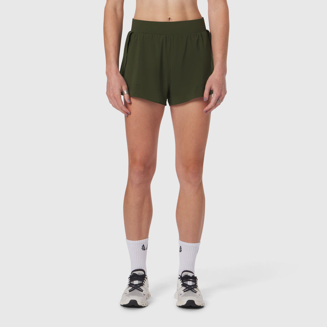 W026. Vorti Side Split Run Short - Olive