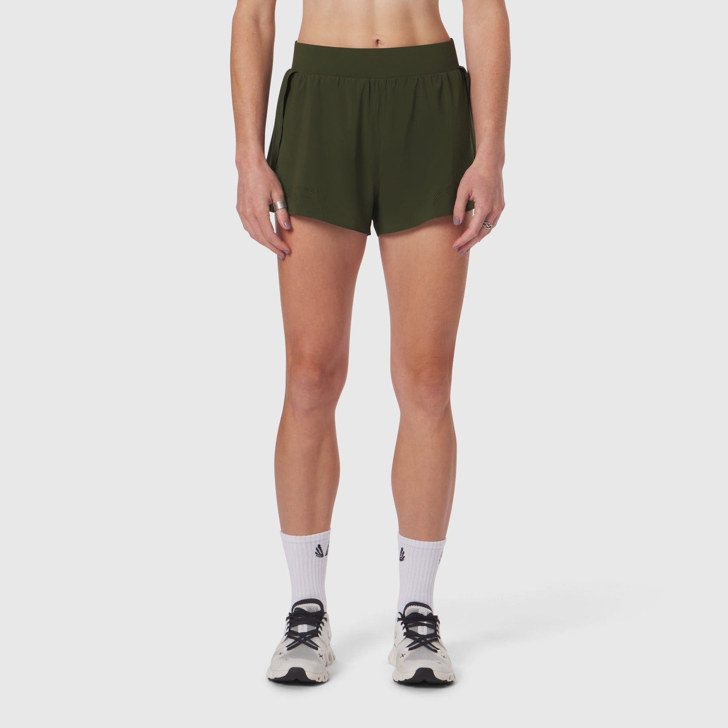 W026. Vorti Side Split Run Short - Olive