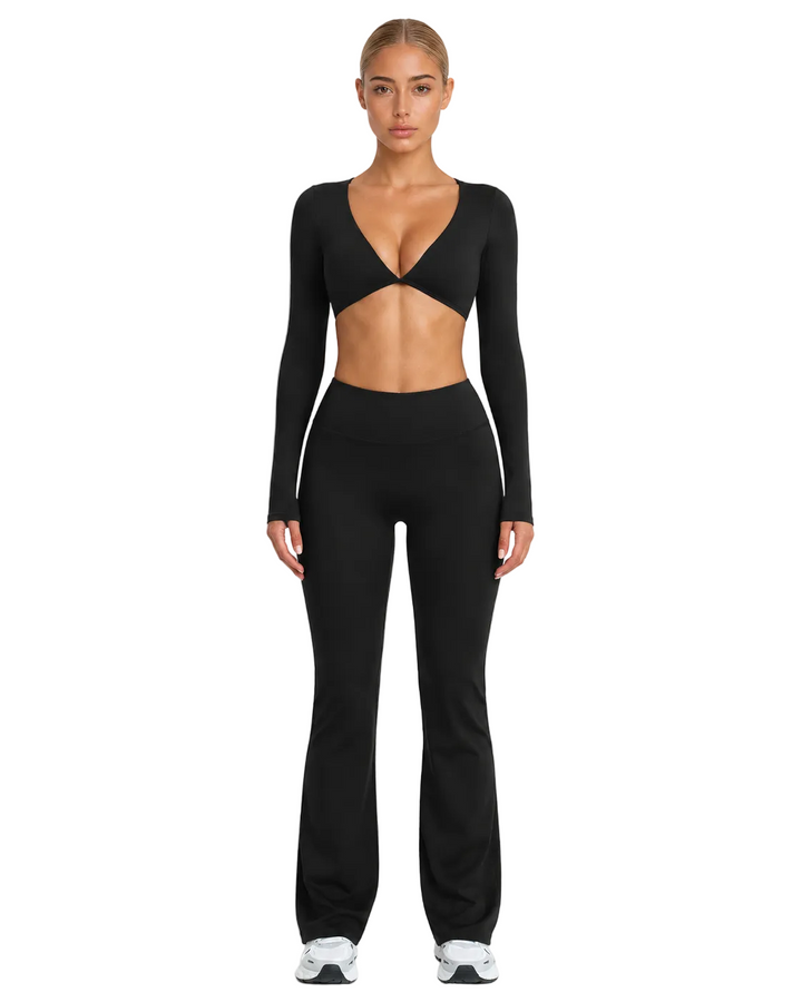 Women's Flared Sports Set with Halter Top and Open Back