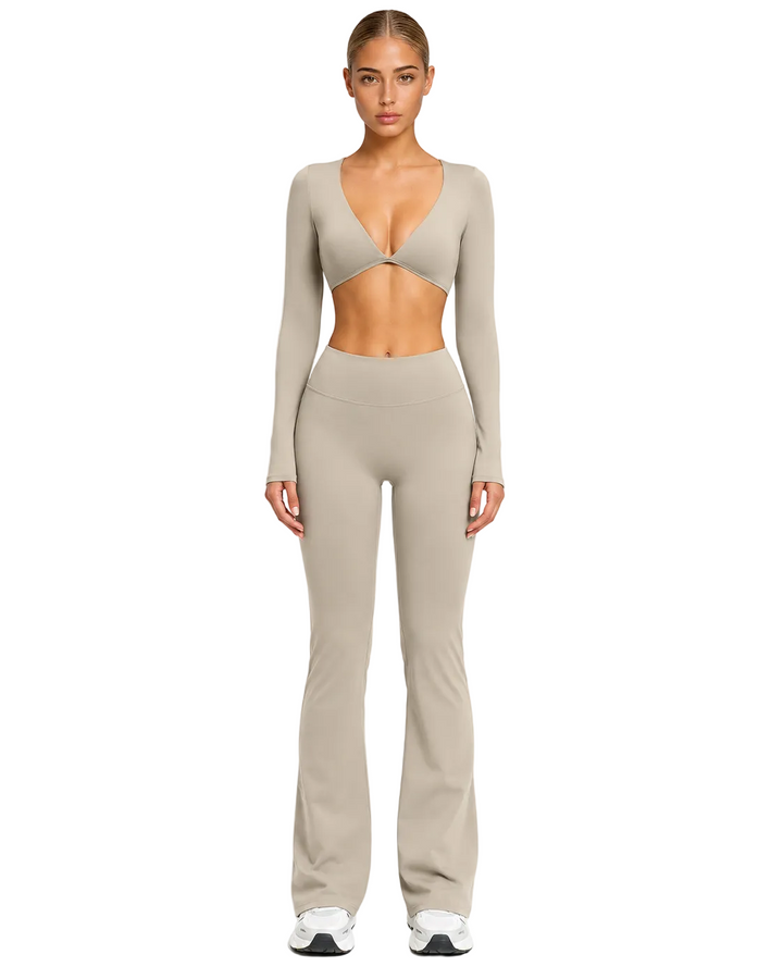 Women's Flared Sports Set with Halter Top and Open Back