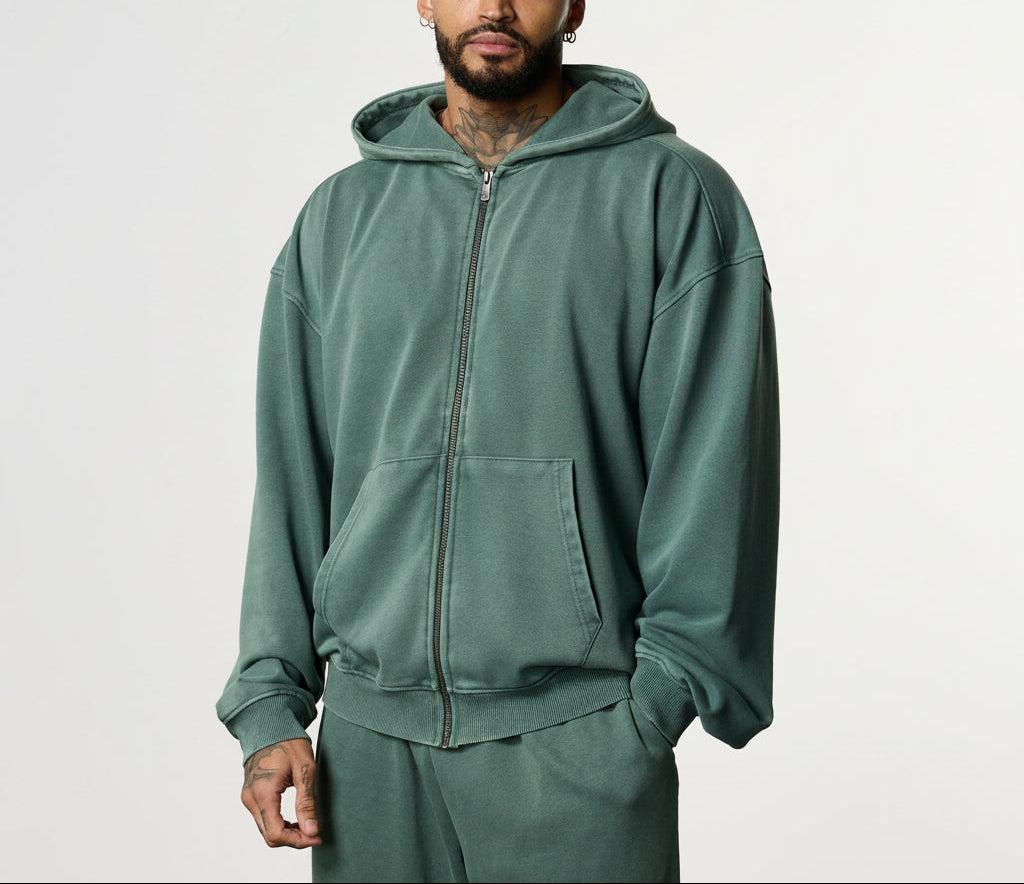 Vorti Washed Zip Hoodie – Sage