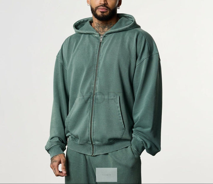 Vorti Washed Zip Hoodie – Sage
