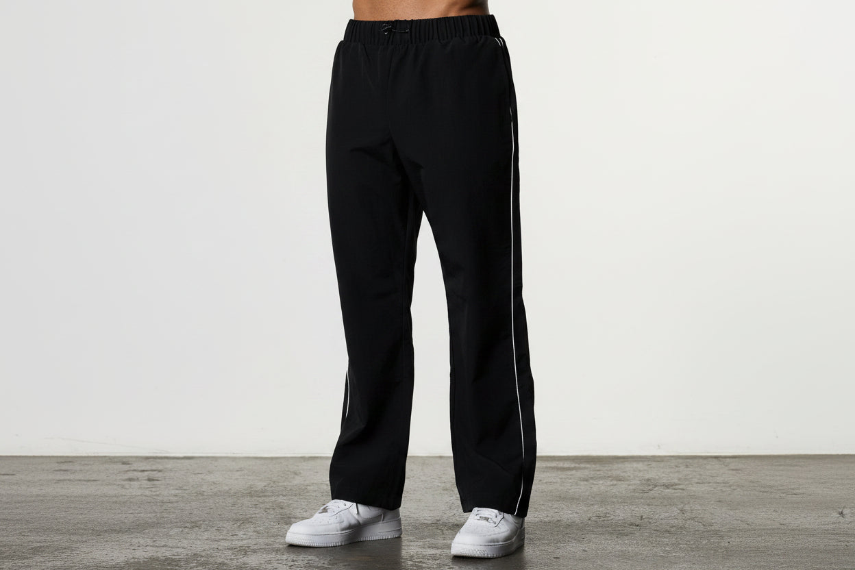 BLACK NYLON TRACKSUIT PANTS