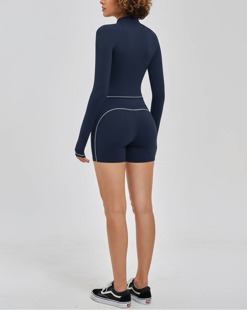Vorti Seamless Zip Crop & Biker Shorts Set