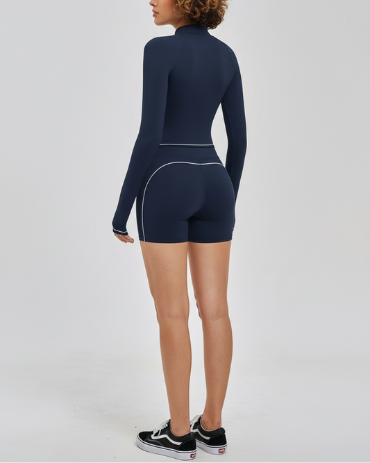 Vorti Seamless Zip Crop & Biker Shorts Set