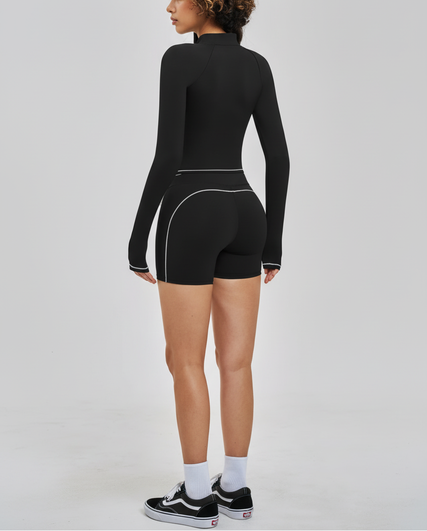 Vorti Seamless Zip Crop & Biker Shorts Set