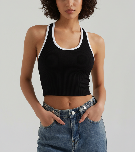 Vorti Ribbed Contrast Racerback Top