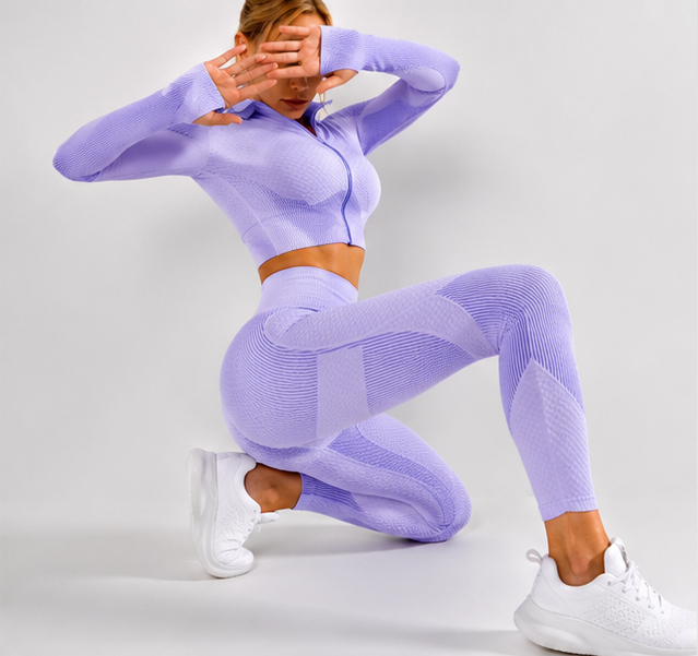 Vorti Seamless Sport Tracksuit - Jacket, Legging and Top - Purple