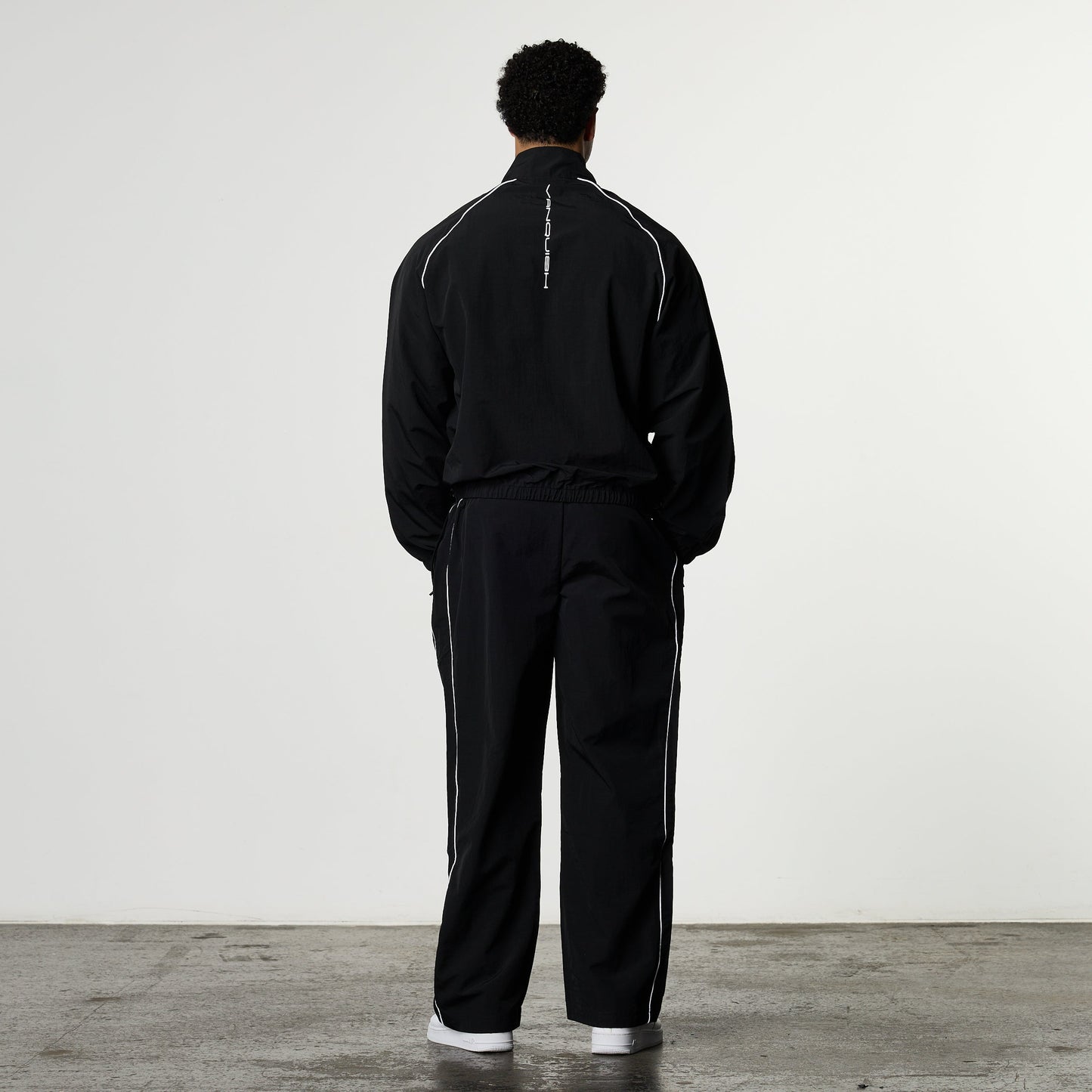 BLACK NYLON TRACKSUIT PANTS