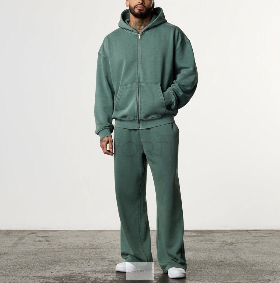 Vorti Washed Zip Hoodie – Sage