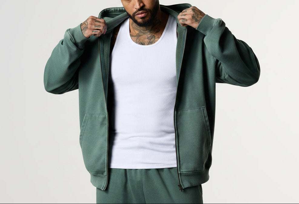 Vorti Washed Zip Hoodie – Sage