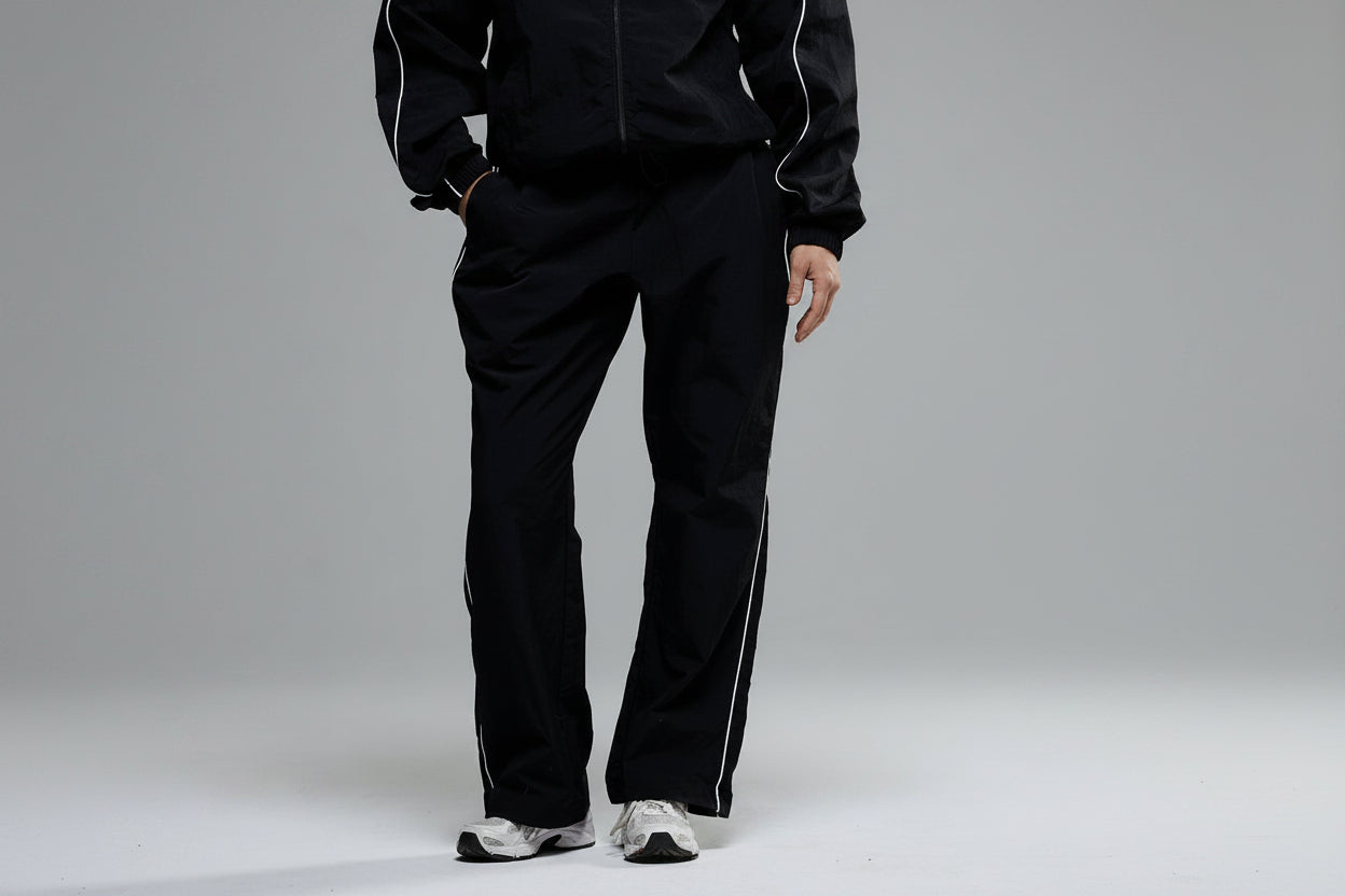 BLACK NYLON TRACKSUIT PANTS