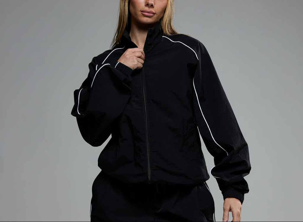 WOMEN'S NYLON BLACK TRACK JACKET