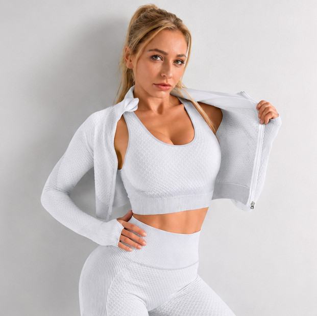 Seamless Sport Tracksuit - Jacket, Legging and Top|| Scarlet ||