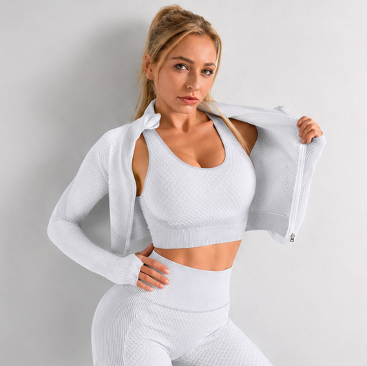 Seamless Sport Tracksuit - Jacket, Legging and Top|| Scarlet ||