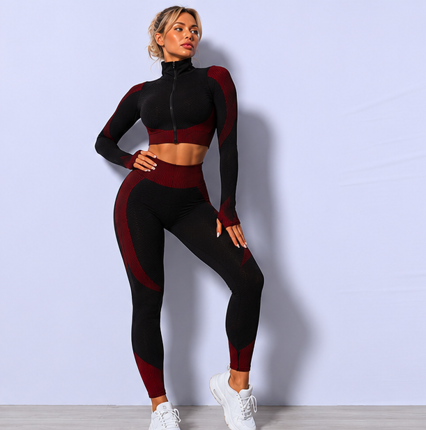 Seamless Sport Tracksuit - Jacket, Legging and Top|| Scarlet ||