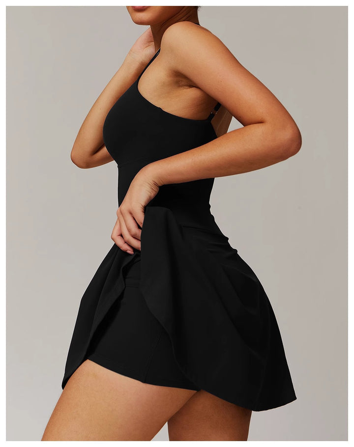 Vestido Deportivo Ajustado con Tirantes y Shorts Integrados para Mujer