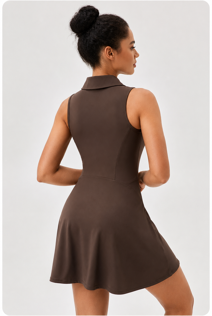 Vestido Deportivo de Tenis para Mujer con Cuello Polo, Diseño Bicolor, Ajuste en la Cintura, Transpirable y de Secado Rápido