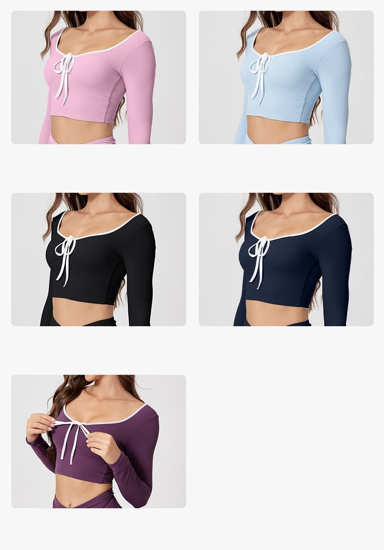 Conjunto Deportivo de Manga Larga, Secado Rápido, Cuello Redondo y Cintura Alta