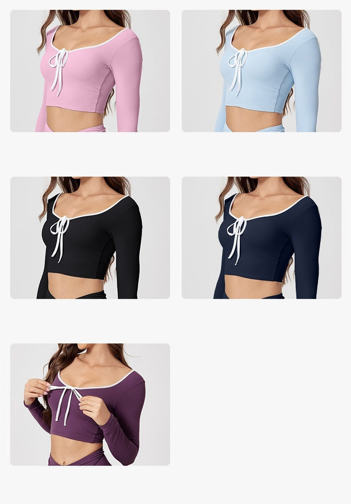 Conjunto Deportivo de Manga Larga, Secado Rápido, Cuello Redondo y Cintura Alta