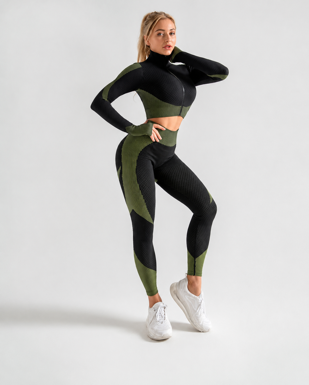 Vorti Seamless Sport Tracksuit 3Pcs Army Green