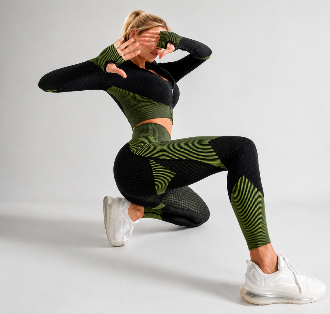 Vorti Seamless Sport Tracksuit 3Pcs Army Green