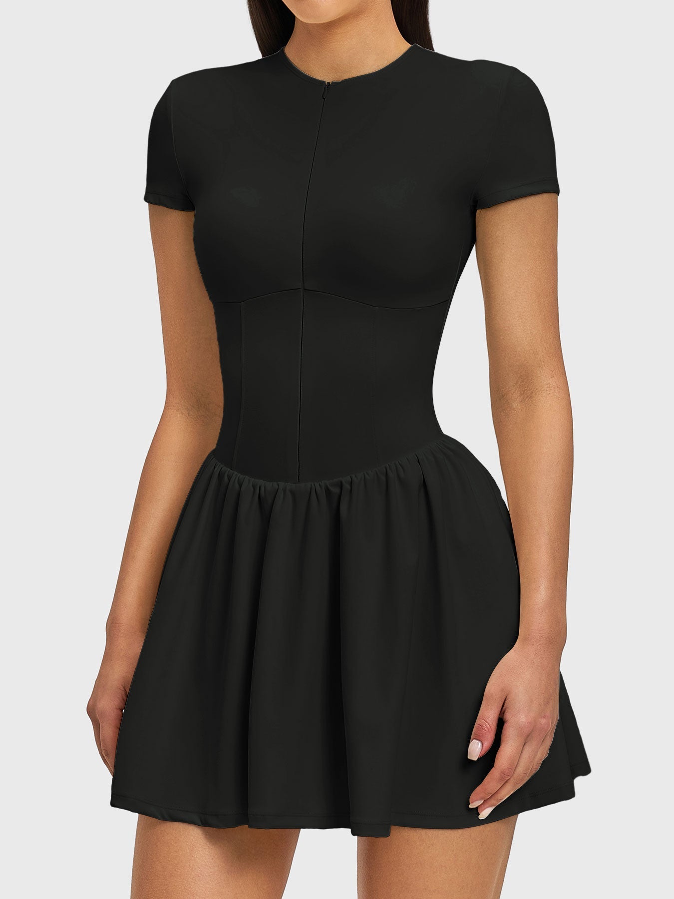 Vorti Elva Zip Front Tennis Dress Black
