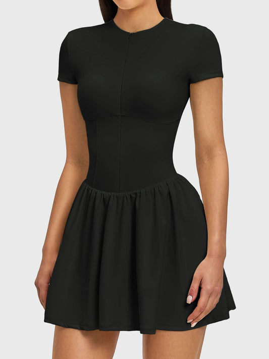 Vorti Elva Zip Front Tennis Dress Black